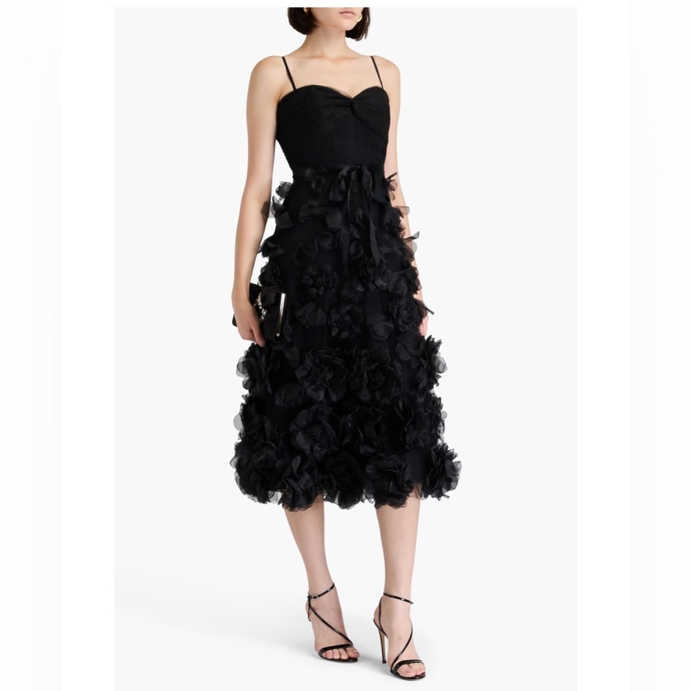 NEW Marchesa 3D Black Floral Rose-Embellished Tulle Cocktail Gown Sz 6 - Picture 7 of 12